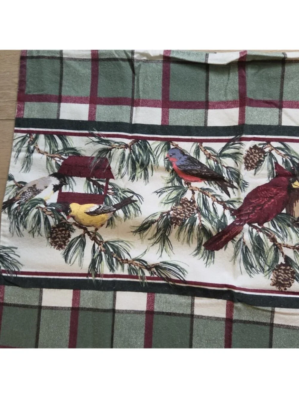 Franco Vintage Plaid Flannel Standard Pillowcase Birds Cardinal Blue Jay